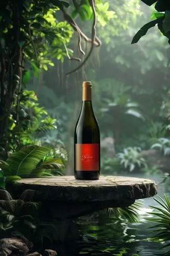 A bottle of wine,the bottle is next to a small pond,isolated bottle,wild wine,wine bottle,a bottle of wine,bottle of wine,drift bottle,bottle surface,the bottle,bottle fiery,wine bottles,champagne bot