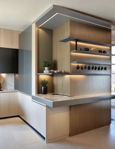 a very neat kitchen with modern light wood cabinets,modern kitchen interior,kitchen design,modern kitchen,modern minimalist kitchen,kitchen cabinet,kitchen interior,kitchens,tile kitchen,dark cabinets