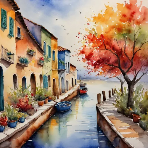 Take away the scenery and let the subject take center stage.,watercolor,watercolor background,watercolor shops,watercolor painting,italian painter,water colors,autumn landscape,watercolor paint,water 