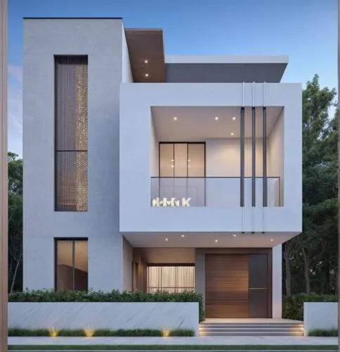 this white house has two balconies and windows,modern house,modern architecture,duplexes,frame house,two story house,modern style,contemporary,hovnanian,cube house,townhome,luxury property,house shape