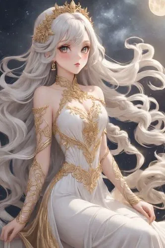 Princess clothes.,a white and gold gown with long hair and a tia on,white rose snow queen,lumi,peignoir,sun bride,rielle,diana,constellation unicorn,celestial,amphitrite,lyria,medusa,pacifica,the snow