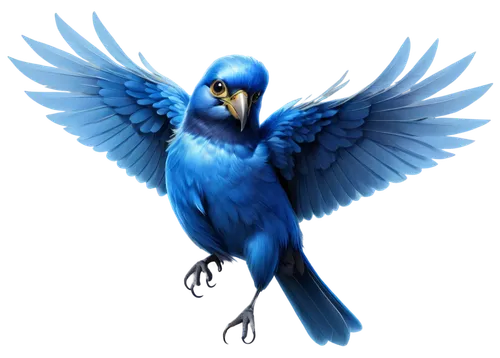Twitter logo, blue bird, solo, 3D, white background, transparent, detailed feathers, bright eyes, open beak, subtle shadow, soft lighting, high-contrast, 1/2 composition, sharp edges, glossy texture.,
