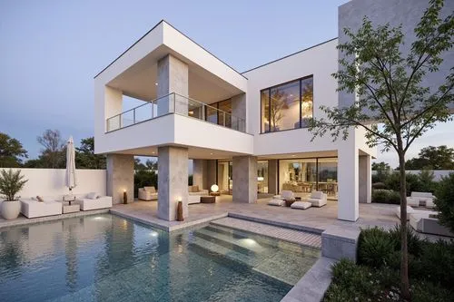 an image of the back side of a house with pool,modern house,modern architecture,beautiful home,luxury home,dreamhouse,modern style,luxury property,contemporary,pool house,holiday villa,fresnaye,cube h