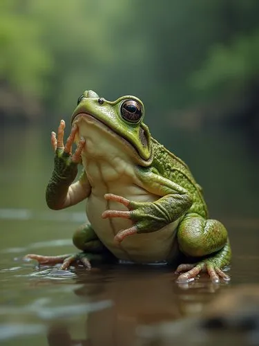 Лягушка в обмороке,a large frog sitting on top of a body of water,pond frog,bull frog,water frog,frog background,green frog,common frog,frog,running frog,bullfrog,pelophylax,woman frog,kissing frog,ea