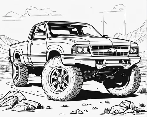 Transport readers to a post-apocalyptic wasteland where a rugged Chevrolet S10 is the last mode of transportation.,ford ranger,ford bronco,coloring page,pickup-truck,ford truck,ford bronco ii,subaru r