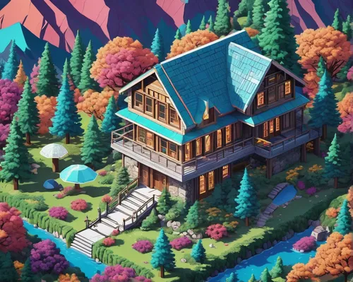 Explore the introspective effects of 1P-LSD in a quiet mountain retreat.,house in mountains,house in the mountains,the cabin in the mountains,house in the forest,log cabin,ski resort,house with lake,m