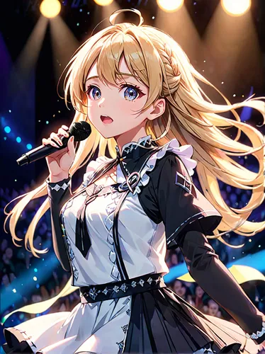 A beautiful songstress.,tsumugi kotobuki k-on,life stage icon,birthday banner background,transparent background,idol,nico,sonoda love live,performing,portrait background,rainbow background,yang,starry