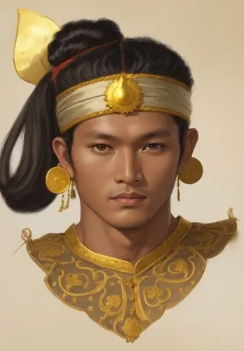 a painting of an oriental man wearing headdress and a gold crown,rajah,male character,raja,effendi,ken,emperor