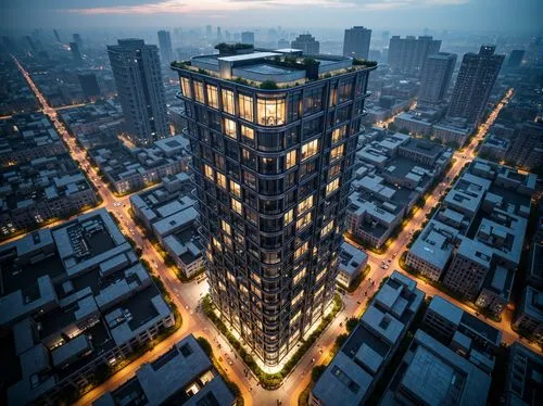 Sleek modern skyscraper, steel frame structure, silver metallic fa\u00e7ade, minimalist design, angular lines, cantilevered floors, floor-to-ceiling windows, natural light pouring in, urban cityscape 
