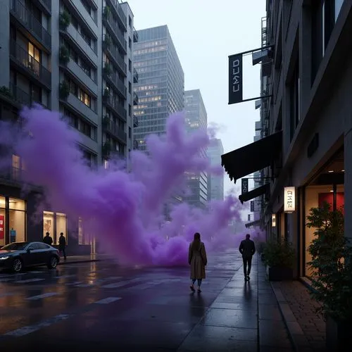 Information about interior design, interior decoration, decorating ideas, and more.,purple smoke exploding out of the city in the rain,abstract smoke,fogging,volumetric,misting,vapor trail,render,spra