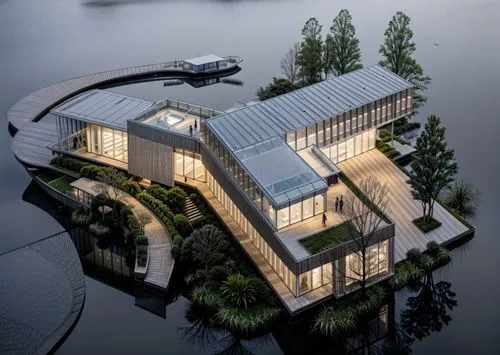 by the lake, at dusk,house by the water,house with lake,floating huts,boat house,cube stilt houses,boathouse,houseboat,dunes house,modern architecture,timber house,cubic house,lake view,luxury propert