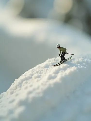 Ultra-macro, Macro, Tilt-shift photography, The roll of paper has turned into a speeding ski slope, Tiny people, Nothing else, Minimalist, Simple, Healing, Surrealism. ,a person on skis that is standi
