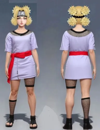 NICE and sexy LIGHT BLUE  wagui, FRONT AND BACK VIEW. NICE AND SEXY BLACK SANDAL, FRONT AND BACK VIEW. MUST MAINTAIN THE SHAPE AND CONTOURS OF THE CHARACTER'S BODY WITHOUT ALTERATION.,Naruto, Temari,m