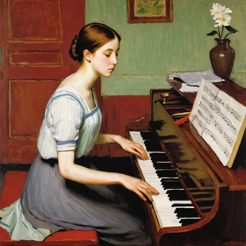 At the Piano painting - Theodore Robinson At the Piano art painting,pianist,woman playing,piano player,piano,piano lesson,concerto for piano,melodica,the piano,piano notes,clavichord,girl at the compu