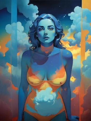 by Manfred Degenhardt, Germany,painting by patrick vantervegten titled girl with blue hair holding an ice cream cone,welin,jasinski,tropico,dixit,cielo,duenas
