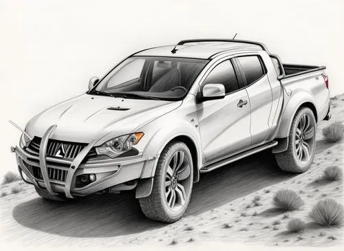 crear una 4x4 camioneta mitsubishi de grandes ruedas por un camino de tierra,a white truck with wheels and lights is in the desert,illustration of a car,car drawing,off-road car,sports utility vehicle
