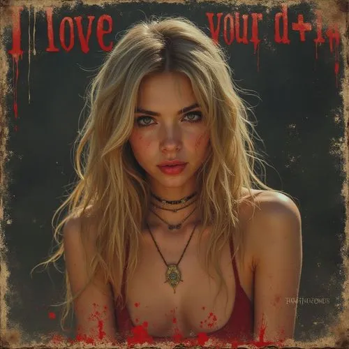 a beautiful blond girl with long hair, wearing a choker,valentine,edit icon,declaration of love,love angel,i love you,duff,red heart,love you,valentine's card,happy valentines day,saint valentine,love
