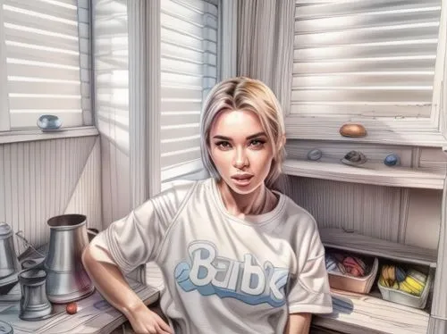 girl in the kitchen,tshirt,cola bylinka,diet icon,cleaning woman,photoshop manipulation,domestic,photo painting,cooking show,world digital painting,buuz,deli,waitress,b3d,chef,housewife,bonjour bongu,