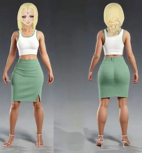 INSERT THE HEELS PERFECTLY. DO THIS IN FRONT AND BACK VIEW.,this is two screens of the model with her blonde hair,thickset,feminizing,ski mask,rapscallion,dress form,refashion,female model,skirt,gaga,