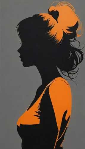 the drawings drawn were cute, in the style of feminine portraiture, golden light, soft gray, pensive poses, smokey background, soft orange and  black, light & shadow ,woman silhouette,silhouette art,w