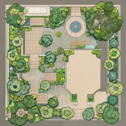 an aerial view of a large backyard with trees and a swimming pool,garden design sydney,landscape plan,resort,landscape design sydney,golf resort,japanese zen garden