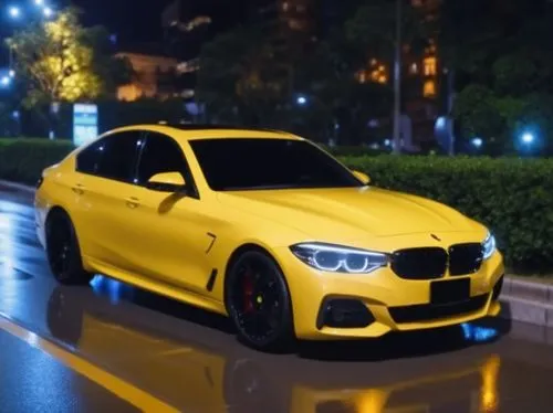 Yaowarat Multiverse Photograph looks beautiful and futuristic. Night image, the road is wet with water reflecting the beautiful building with building lights.
Yellow supercar. on the road. realistic a