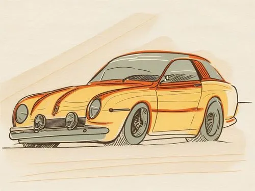 an artistic drawing of an orange and yellow car,illustration of a car,car drawing,vector illustration,cartoon car,vector graphic,vector design