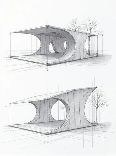 piezoelectric fabric shed for energy harvesting form the vibration of the raindrops product industrial design concept sketch in marker pen rendering style, multiple rendering angles, side dynamic angl