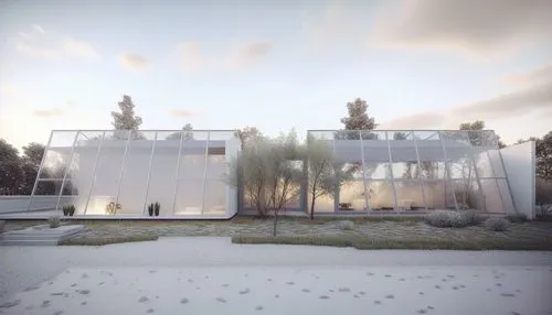 this is an artist's rendering of a white building,mirror house,cube house,cubic house,render,white temple,modern house,snow house,glass facade,winter house,model house,dunes house,chancellery,renders,