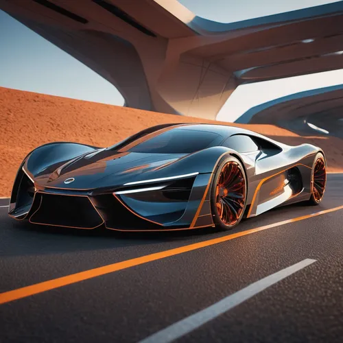 A futuristic supercar inspired by aerodynamic principles. Sleek and streamlined body with bold, angular lines. It should feature advanced technologies such as active aerodynamics and a hybrid powertra