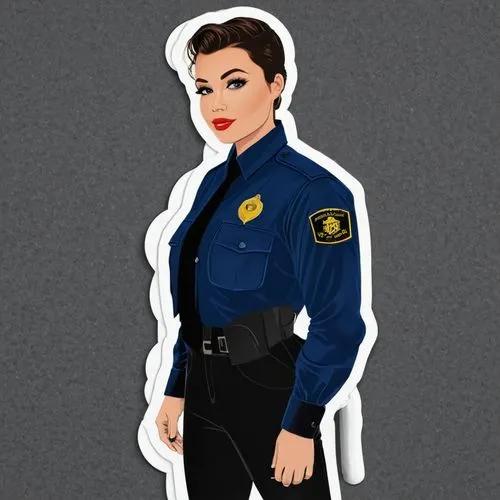 segurança.
*boné
*camisa azul escura
*placa balística preta
*calça preta
*coturno,a female cop police officer sticker with black pants and a blue blouse,policewoman,policewomen,police officer,police u