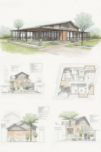 an architectural presentation board of an artist's residence design with floor plans, views perspectives 3D renders and texts in a neatly composed sheet with space and balanced formatted graphics

,th