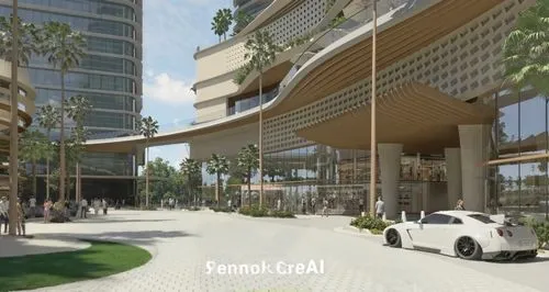 green grass uneven short and tall grass lawn,a car is in front of a large building,condo,condominium,hotel complex,condos,carports,new housing development,rosewood,render,redevelop,penthouses,resident