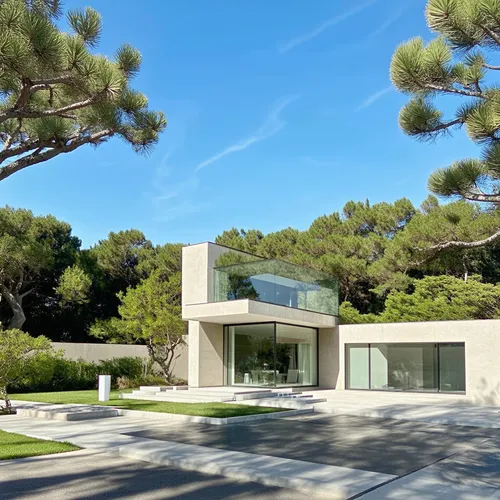 1Building,an open patio with grass and trees in front of a house,champalimaud,modern house,mid century house,neutra,dunes house,dinesen,gagosian,modern architecture,mid century modern,tugendhat,libesk