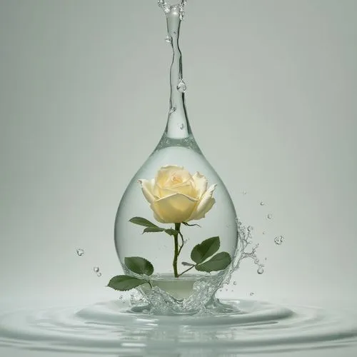 an elegant flower inside a tear shaped vase,yellow rose background,water rose,water flower,raindrop rose,flower water,white rose,glass vase,a drop of water,flower wallpaper,spray roses,water flowers,w