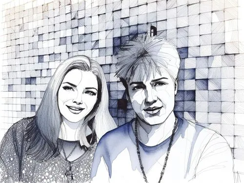 a drawing of two people looking at the camera,photo painting,image editing,edit icon,pop art people,comic halftone,color halftone effect