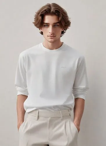 model headshots，Men's Fashion，Modern Minimalism,male model,long-sleeved t-shirt,white shirt,undershirt,white clothing,polo shirt,cotton top,linen,neutral color,garment,menswear,khaki pants,men's wear,