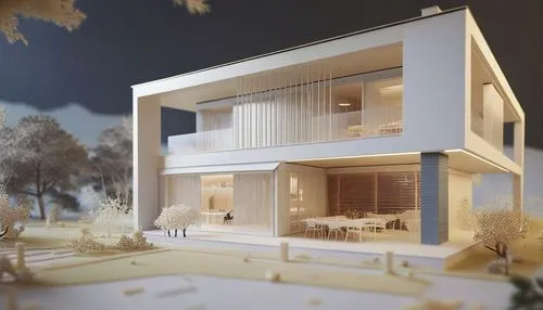 a model house is made with a landscape of trees,prefab,prefabricated,smart home,modern house,frame house,prefabs