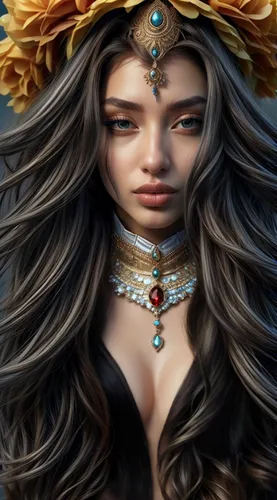  bust girl,celtic queen,fantasy portrait,priestess,sorceress,ancient egyptian girl,fantasy art,warrior woman,polynesian girl,the enchantress,cleopatra,headdress,gold filigree,oriental princess,golden 