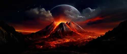 a mountain range is shown with fiery red lava,volcano,volcanic,volcanic landscape,volcanic eruption,volcanism,fire mountain,the volcano,eruptive,volcanically,active volcano,volcanoes,lava,eruption,fir