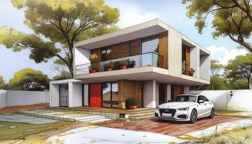 VISTA EN PERSPECTIVA DE VIVIENDA MODERNA,modern house,vivienda,cubic house,fresnaye,3d rendering,landscape design sydney
