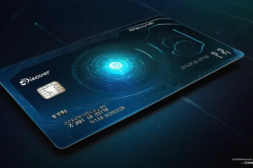 Create a Discover it card with a futuristic and technological design.,payment card,debit card,bank card,visa card,chip card,nano sim,credit card,credit-card,master card,a plastic card,star card,square