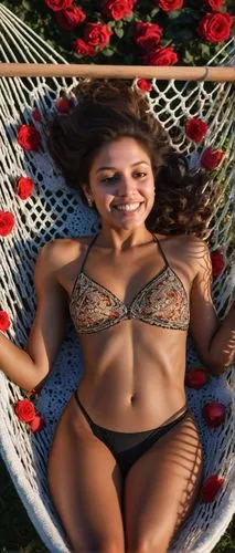 a beautiful young lady laying in a hammock,hula,topanga,tianna,bikindi,latina,guelaguetza