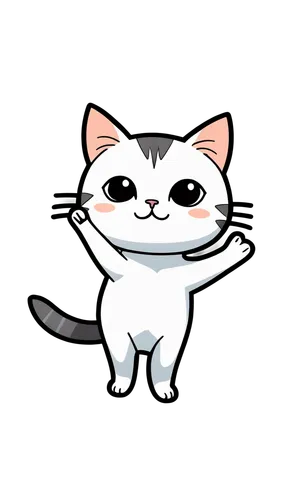 a chibi cat, kawaii illustration, white background, flat colors, simple lines,,cat vector,cartoon cat,cute cat,my clipart,japanese bobtail,white cat,drawing cat,cat kawaii,calico cat,funny cat,cat car