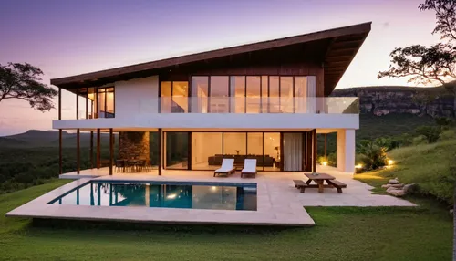 Generate a realistic image of a bioconstructed house with a breathtaking view of Chapada Diamantina. Adjust the image to have a realistic appearance, focusing on adjusting the pillars, glass elements,