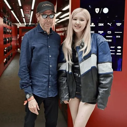 a couple posing together in a store with one dressed like harley,puma,father daughter,denim,father and daughter,denim jacket,jacket,jean jacket,w 21,radioman,beret,denim jeans,parka,beanie,cyberpunks,