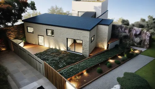 this is a view of an aerial view of a modern home,landscape design sydney,3d rendering,modern house,landscape designers sydney,garden design sydney,model house,cubic house,cube house,render,sketchup,r