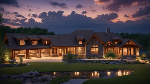 Lake House Home Design Plans, House by the lake,3d rendering,luxury home,beautiful home,render,landscape lighting,new england style house,log home,house in the mountains,modern house,country estate,la