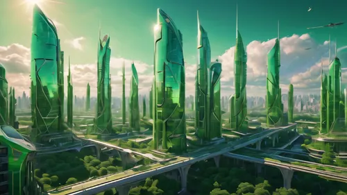futurist solar punk green city style,futuristic landscape,futuristic architecture,terraforming,sky space concept,metropolis,fantasy city,solar cell base,urbanization,alien world,patrol,city cities,fra
