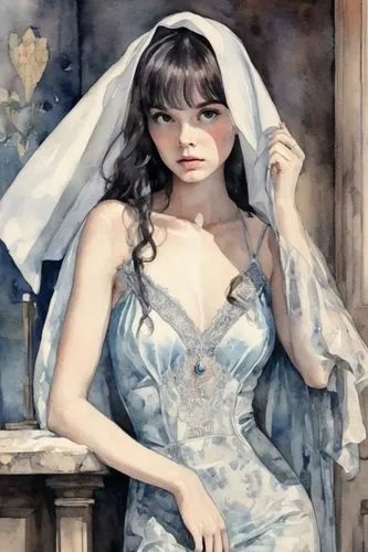 illustration 8k:
Creates a nostalgic image of a woman. pale delicate skin, backlighting, beauty.
hourglass figure, gorgeous long black hair, grey eyes.
She is dressed in a tight-fitting Catholic nun's